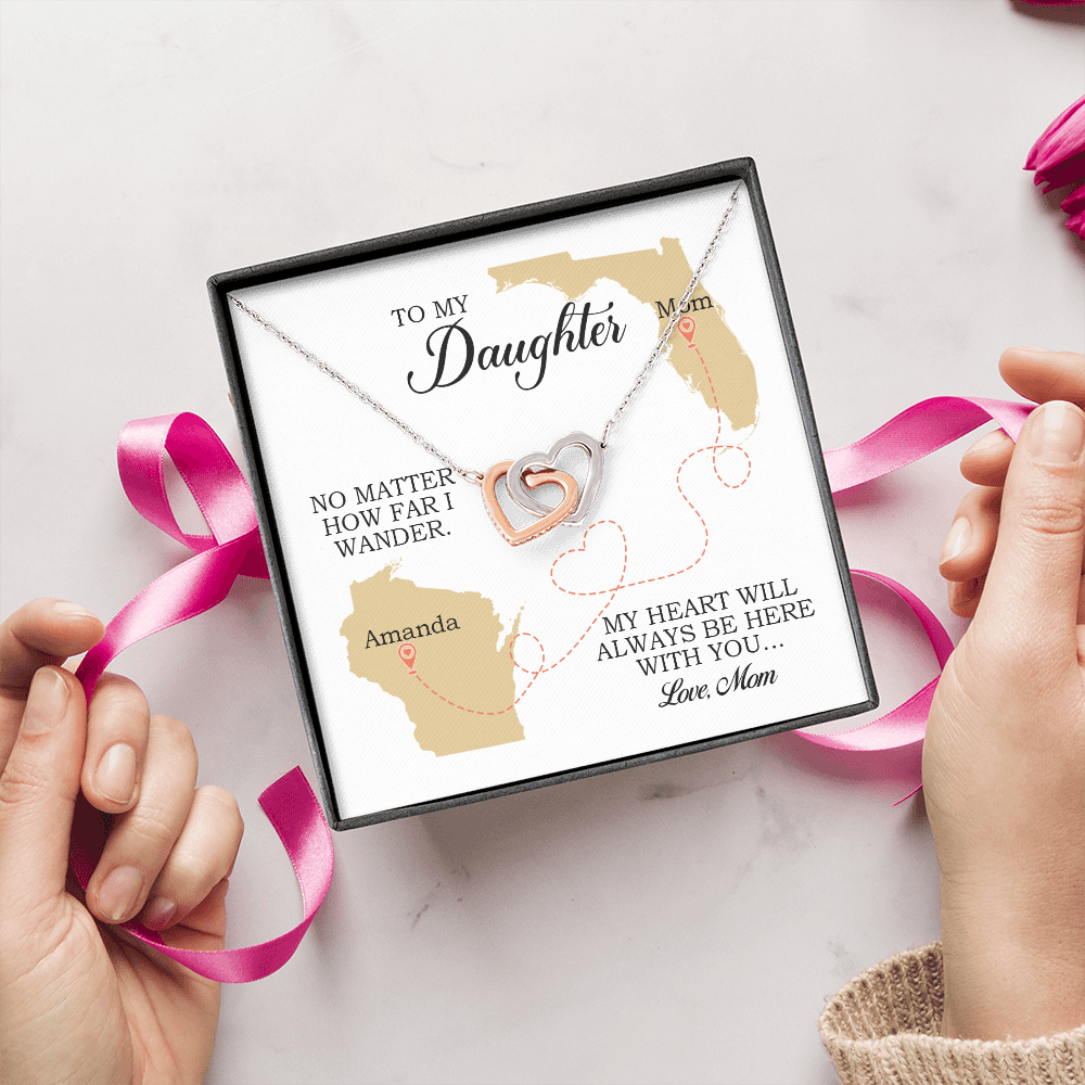 To My Daughter, Interlocking Hearts Necklace, Long Distance Mother Daughter Gift