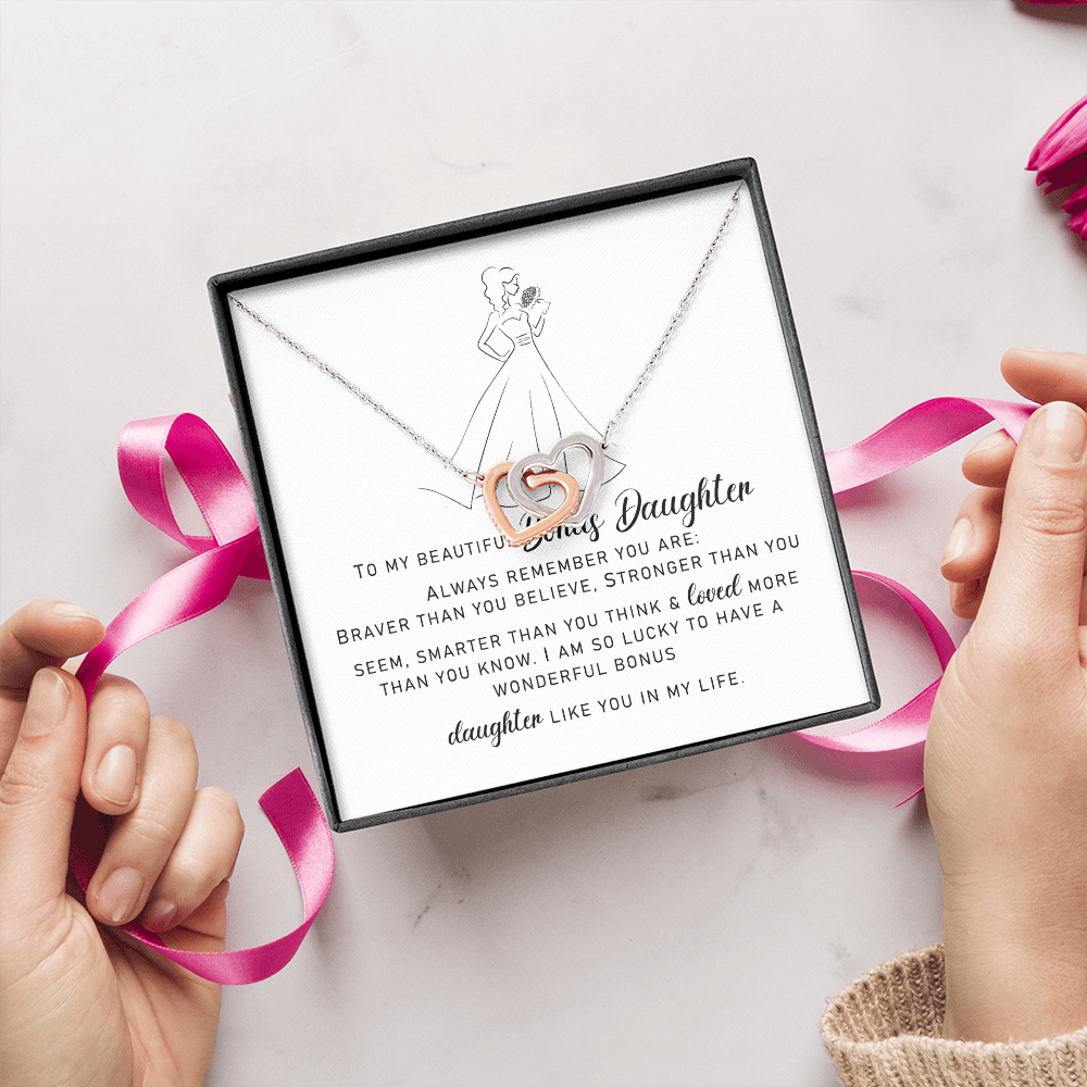 To My Bonus Daughter, Interlocking Hearts Necklace