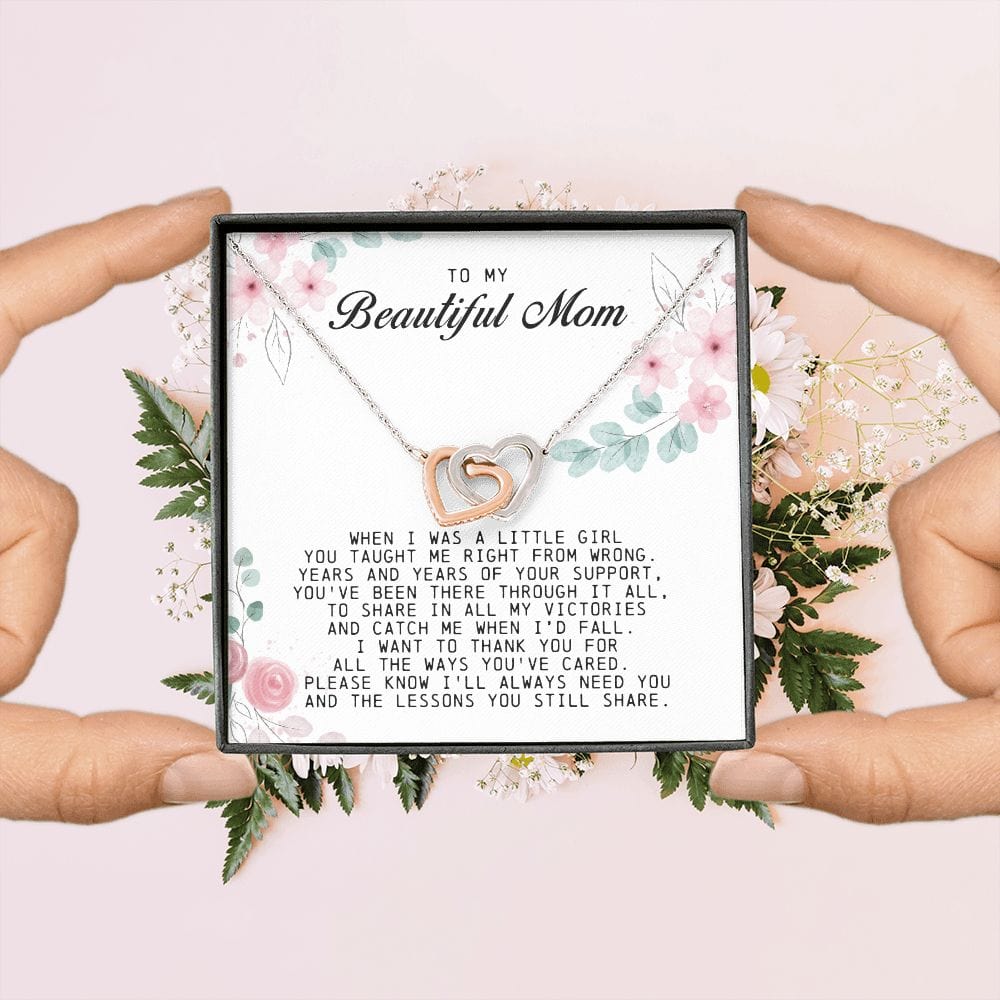 To my Beautiful Mom, Interlocking Hearts Necklace