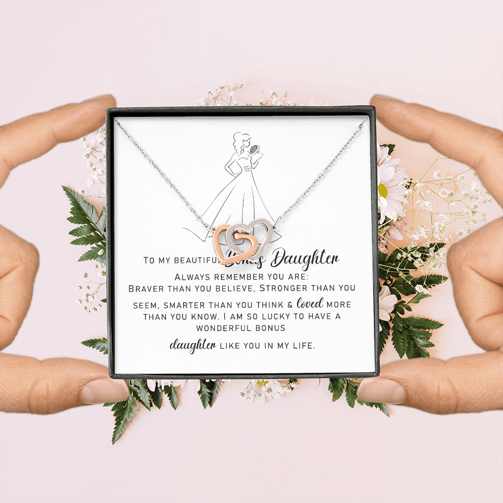 To My Bonus Daughter, Interlocking Hearts Necklace