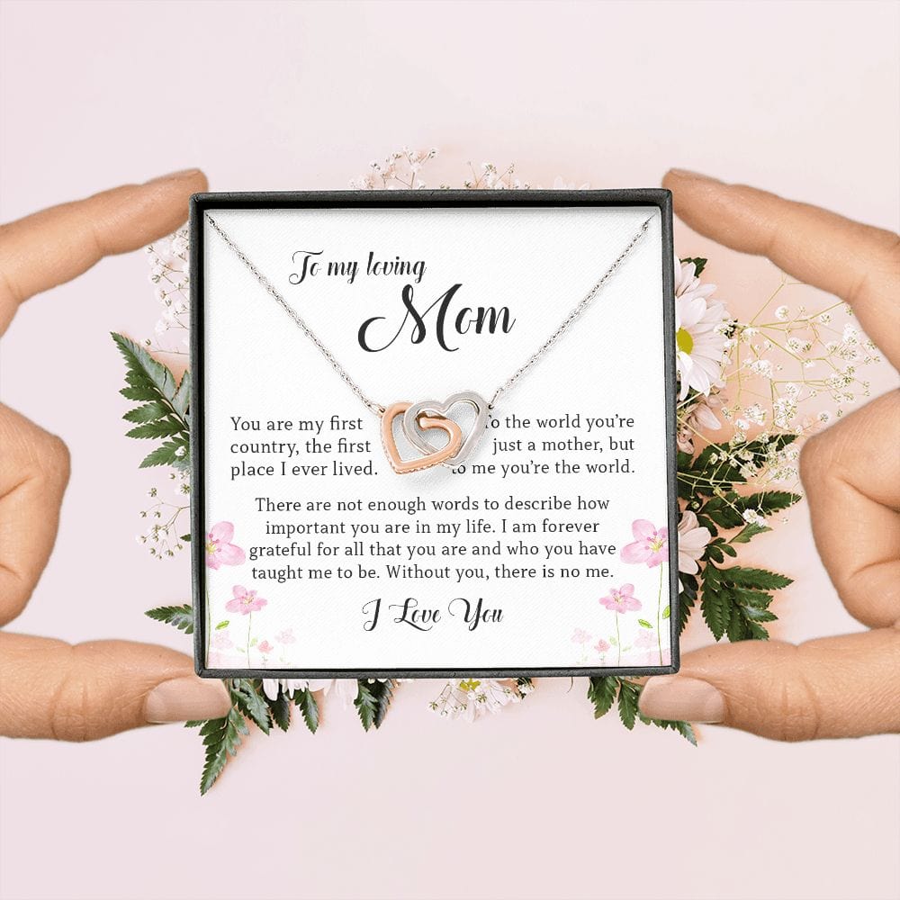To My Loving Mom, Interlocking Hearts Necklace