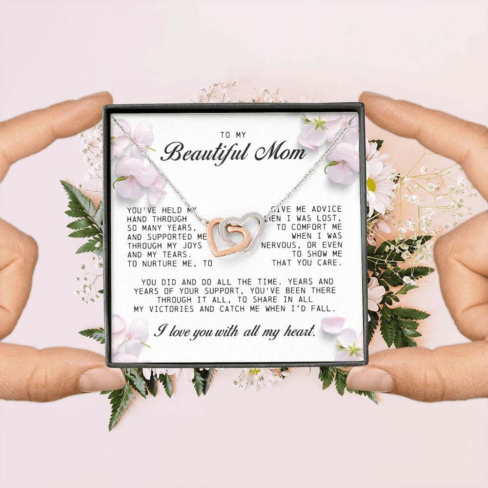 To My Beautiful Mom, Interlocking Hearts Necklace