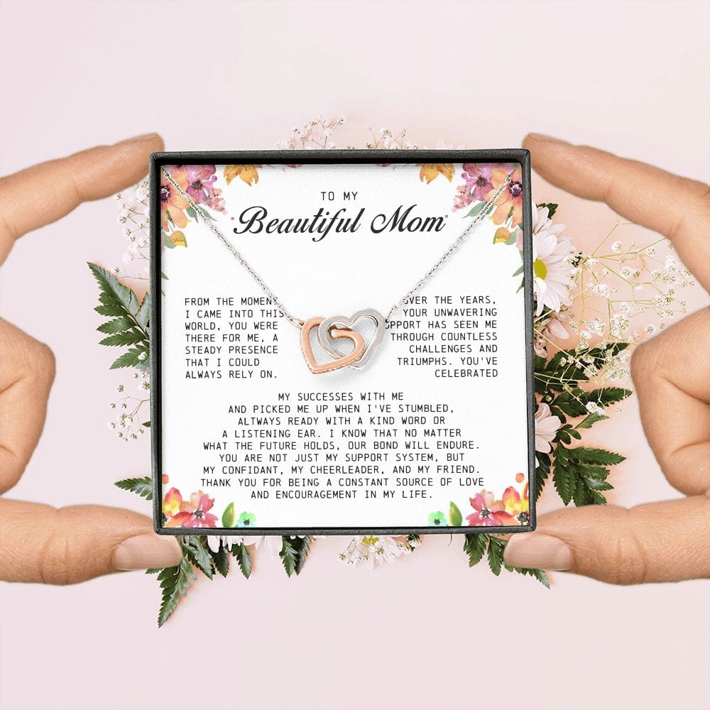 To my Beautiful Mom, Interlocking Hearts Necklace