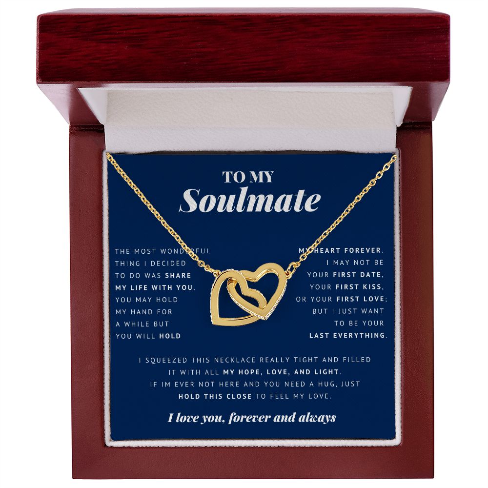 Interlocking Hearts Necklace, To My Soulmate 18K Yellow Gold Finish