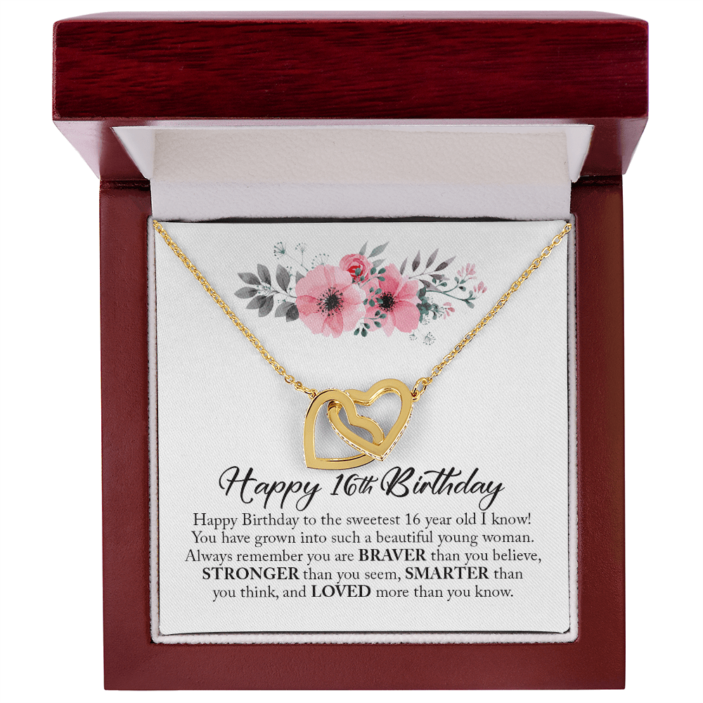 Happy 16th Birthday, Sweet Sixteen, Interlocking Hearts Necklace