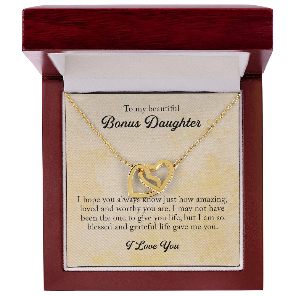 To My Beautiful Bonus Daughter, Interlocking Hearts Necklace