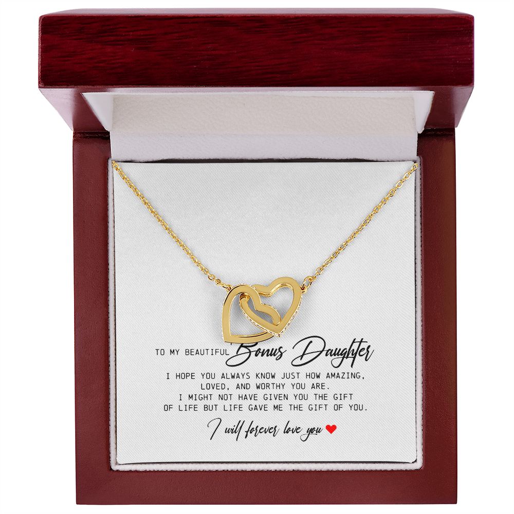 To My Beautiful Bonus Daughter, Interlocking Hearts Necklace