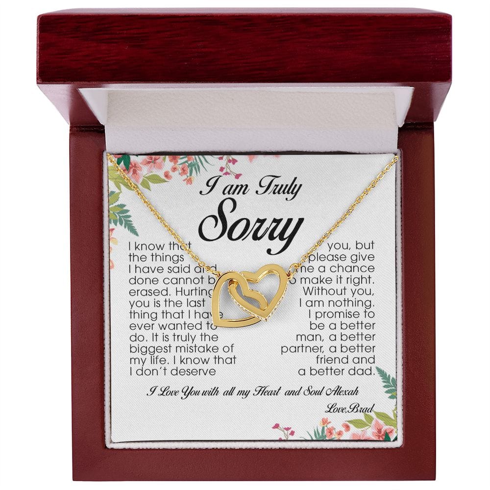 Custom order brad Interlocking Hearts Necklace, 18K Yellow Gold Finish