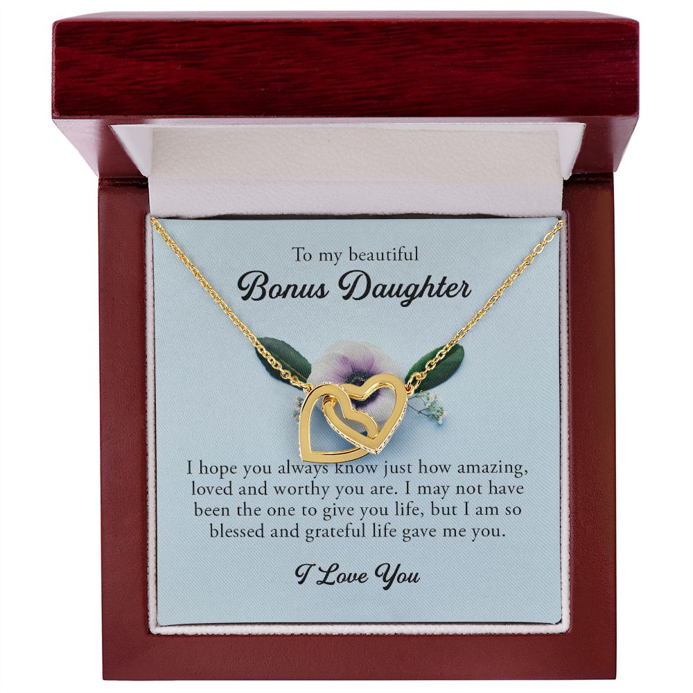 To My Beautiful Bonus Daughter, Interlocking Hearts Necklace