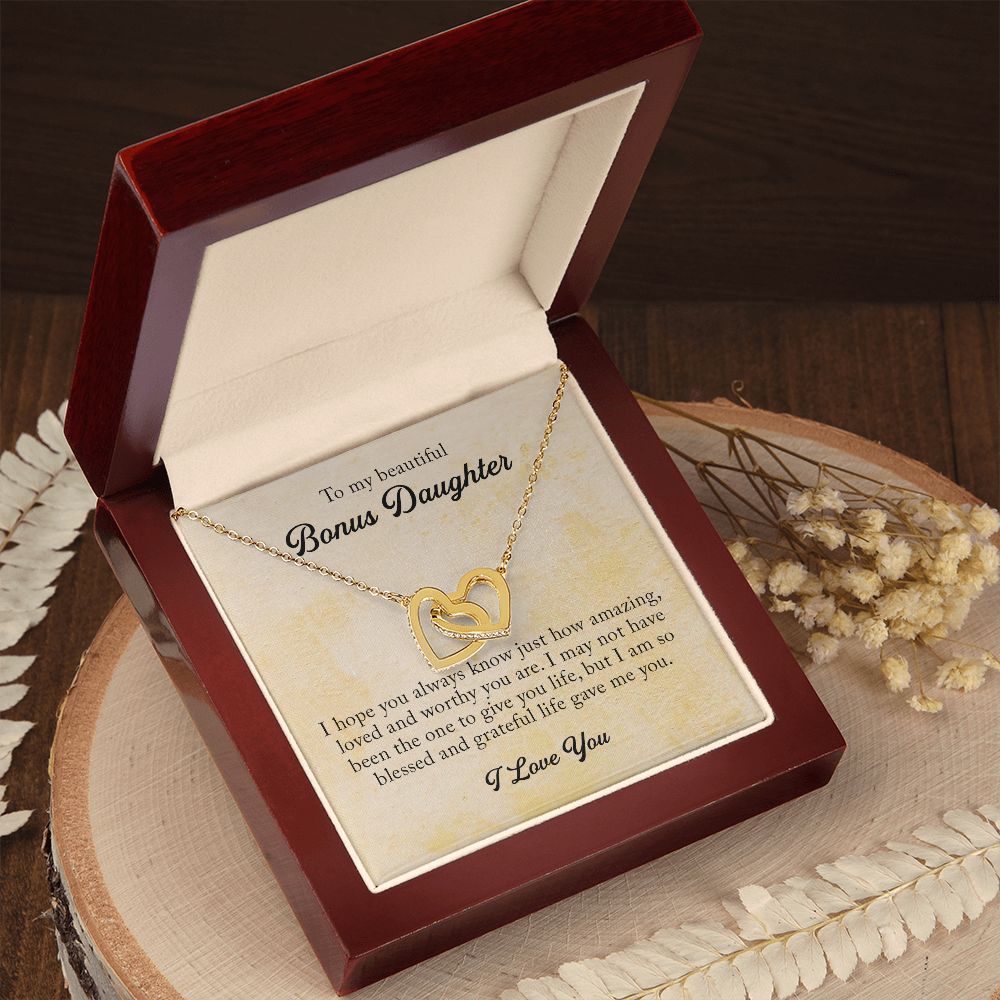 To My Beautiful Bonus Daughter, Interlocking Hearts Necklace
