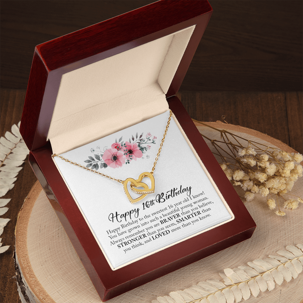 Happy 16th Birthday, Sweet Sixteen, Interlocking Hearts Necklace