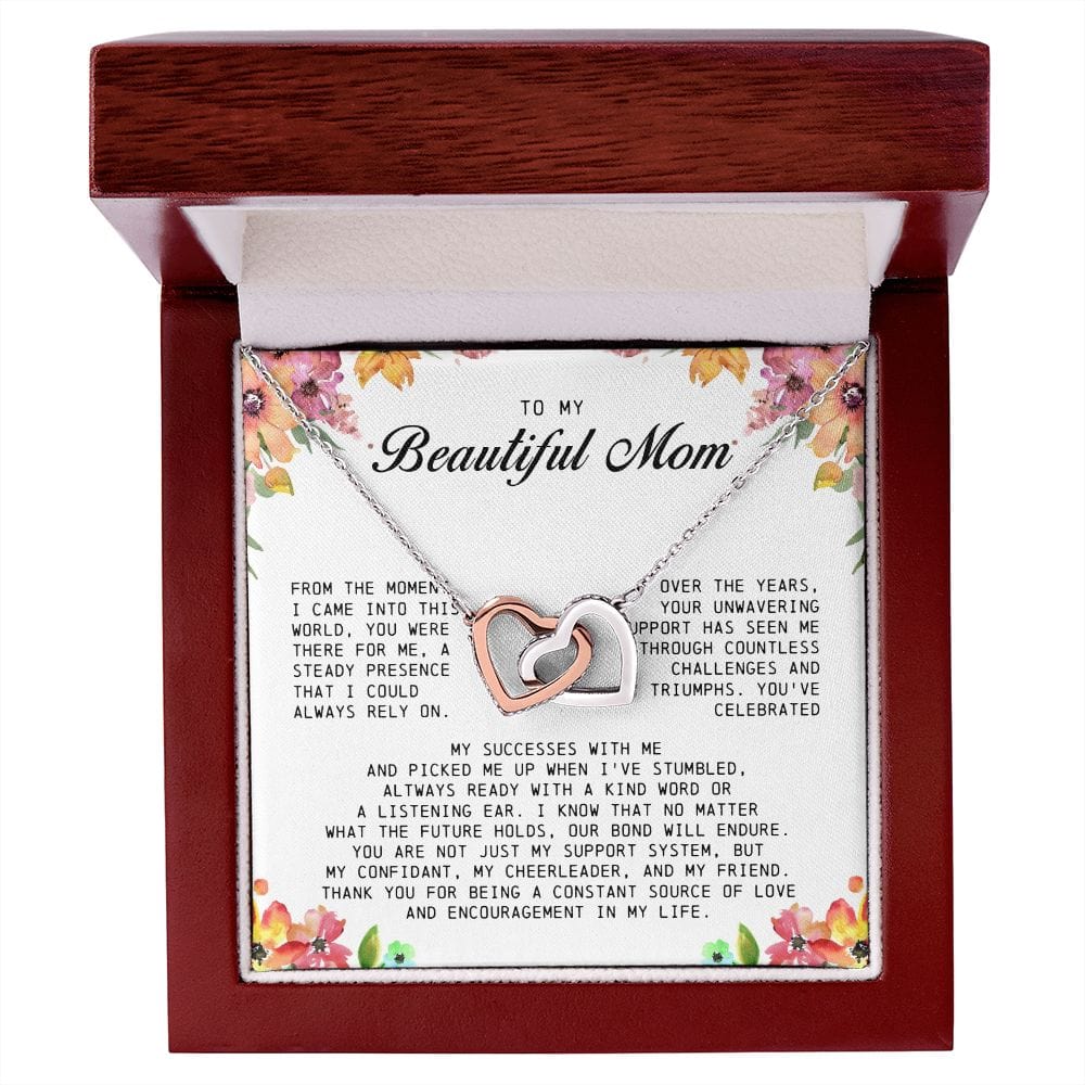 To my Beautiful Mom, Interlocking Hearts Necklace