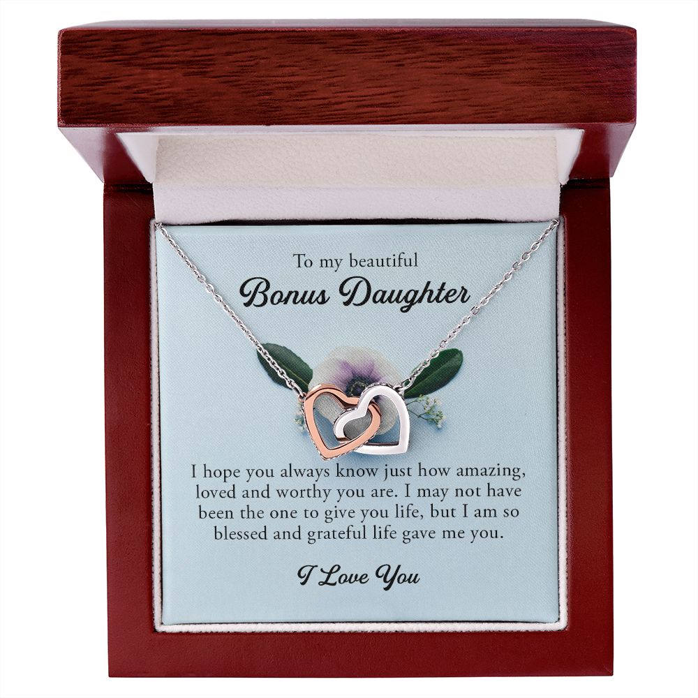 To My Beautiful Bonus Daughter, Interlocking Hearts Necklace