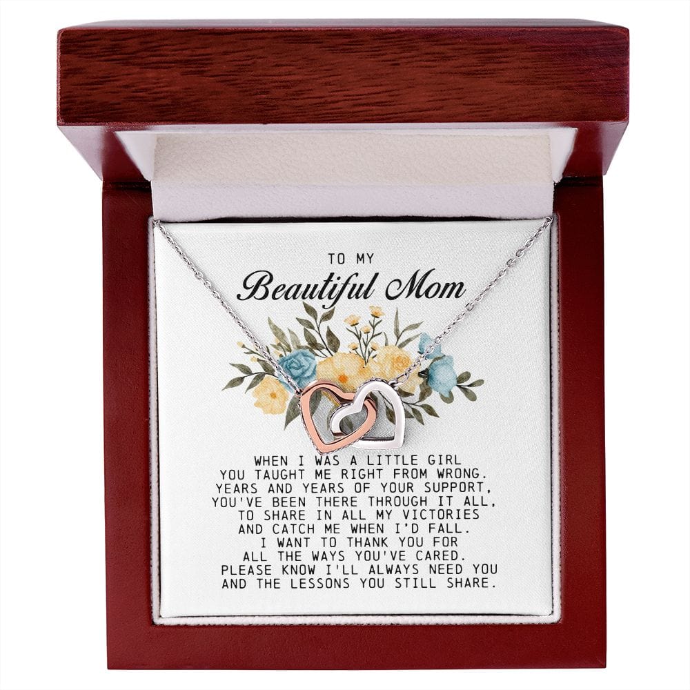 To my Beautiful Mom, Interlocking Hearts Necklace