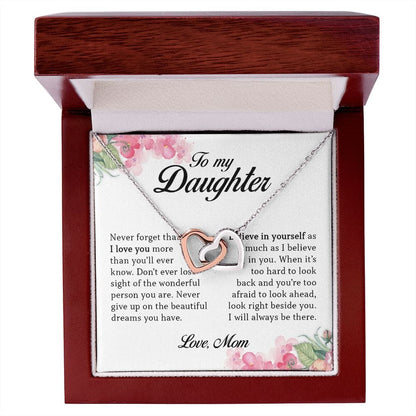To My Daughter "Never Give Up On Your Dreams" Interlocking Hearts Necklace