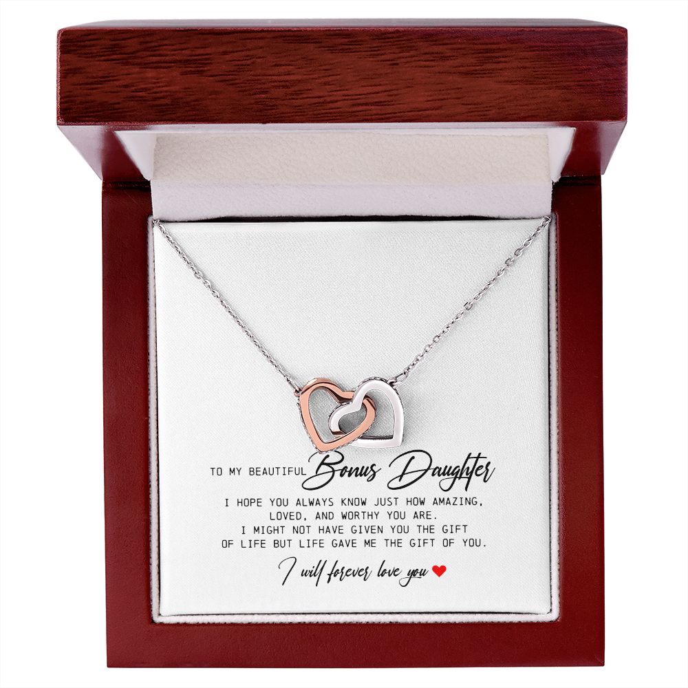 To My Beautiful Bonus Daughter, Interlocking Hearts Necklace
