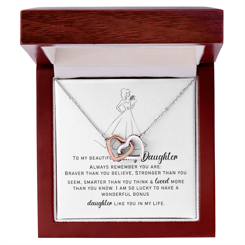 To My Bonus Daughter, Interlocking Hearts Necklace