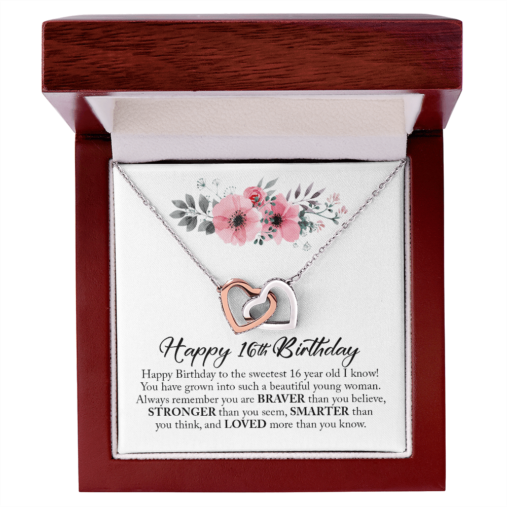 Happy 16th Birthday, Sweet Sixteen, Interlocking Hearts Necklace