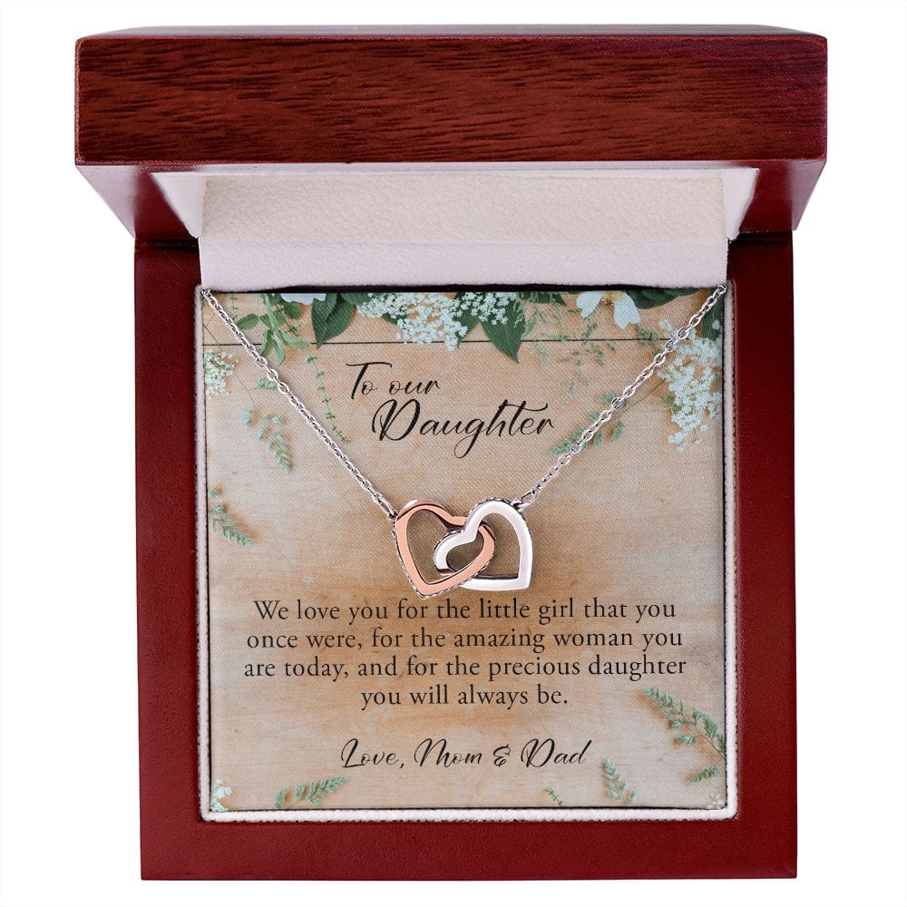 To My Daughter, Interlocking Hearts Necklace, Gift from Mom and Dad
