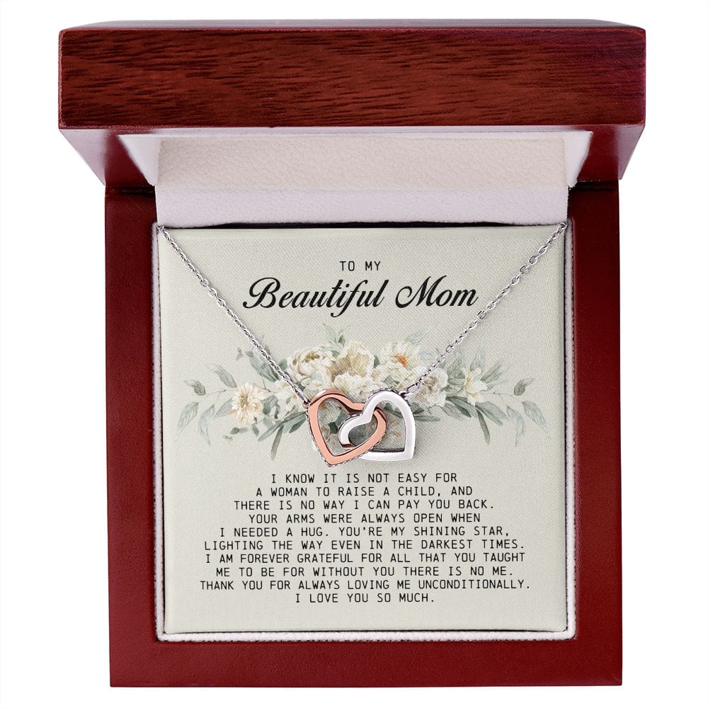 To My Beautiful Mom, Interlocking Hearts Necklace