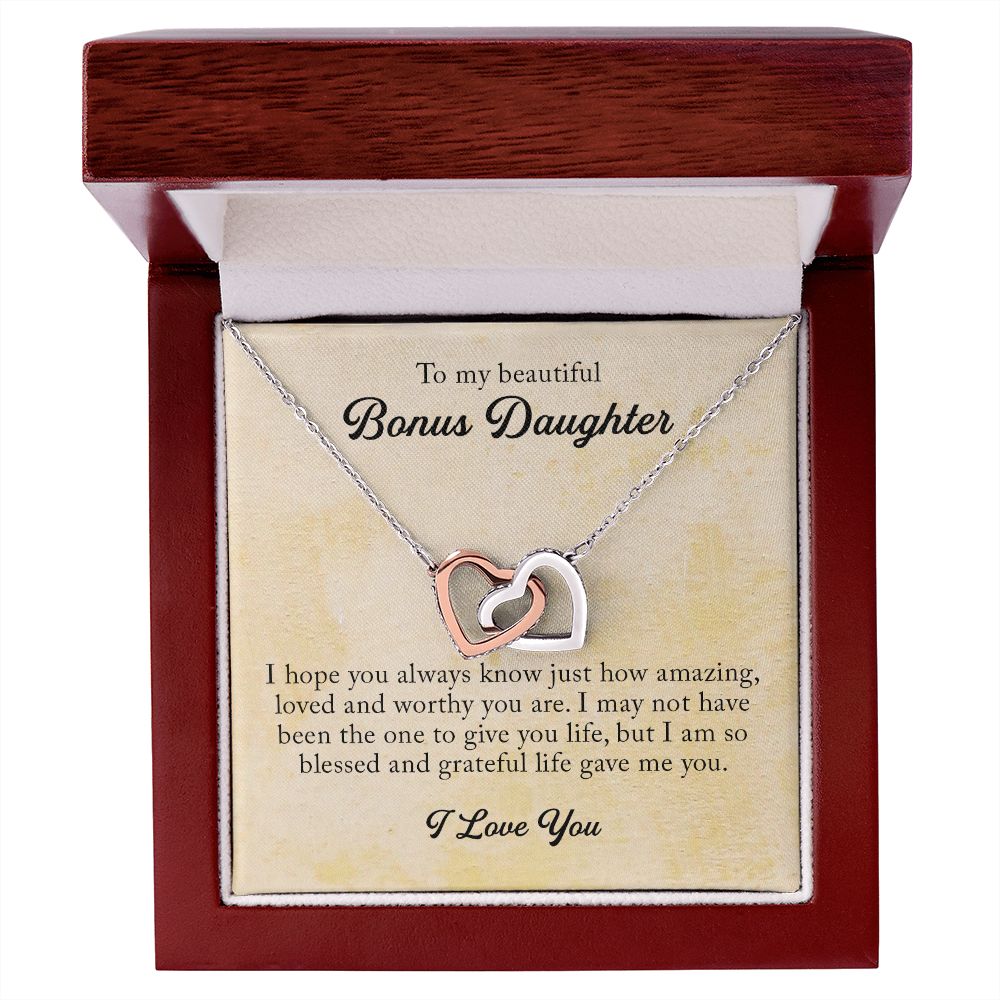 To My Beautiful Bonus Daughter, Interlocking Hearts Necklace