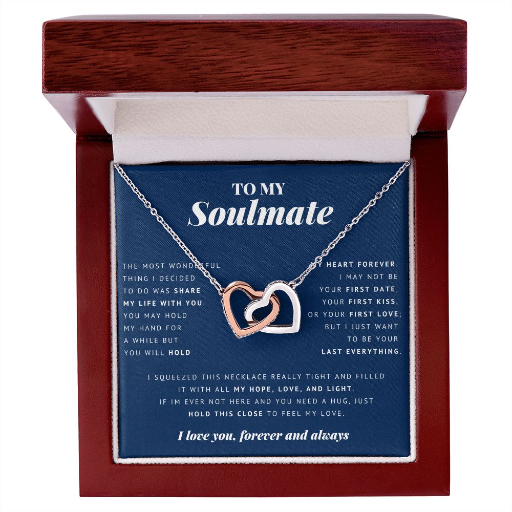 Interlocking Hearts Necklace, To My Soulmate 18K Yellow Gold Finish