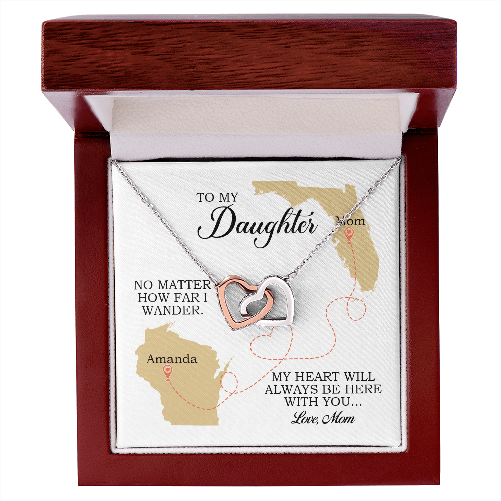 To My Daughter, Interlocking Hearts Necklace, Long Distance Mother Daughter Gift