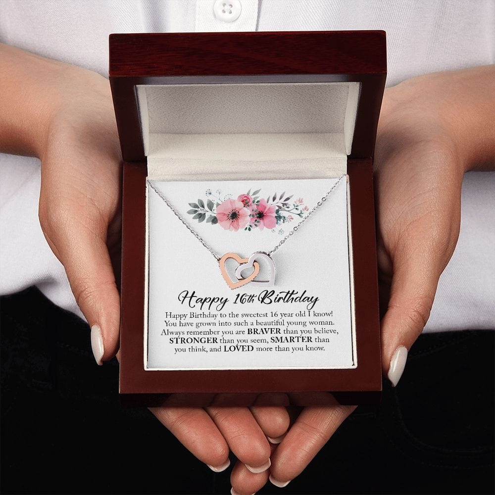 Happy 16th Birthday, Sweet Sixteen, Interlocking Hearts Necklace