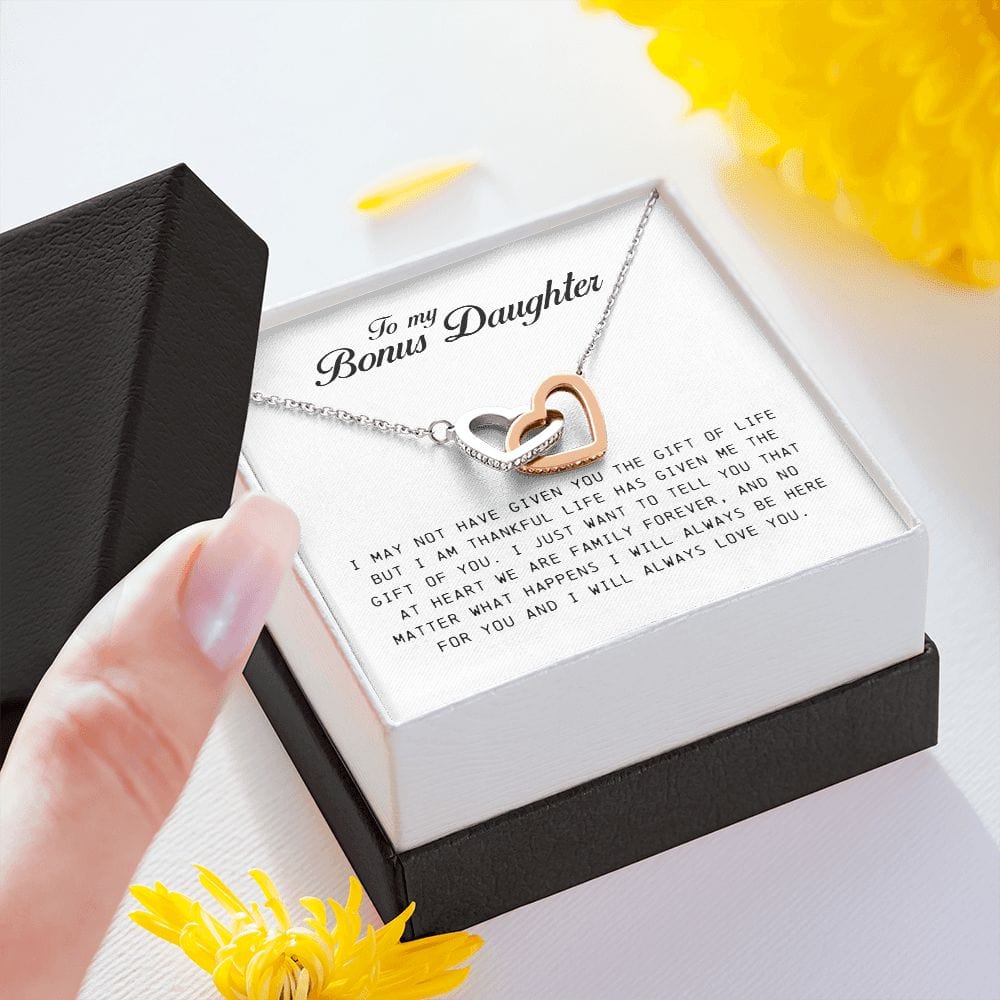 To My Bonus Daughter, Interlocking Heart Necklace