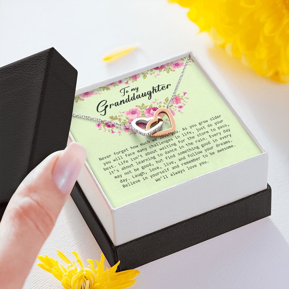 To My Granddaughter, Interlocking Heart Necklace