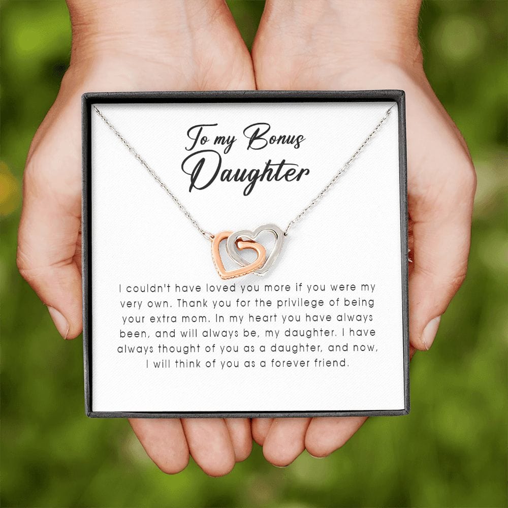 To My Bonus Daughter, Interlocking Heart Necklace