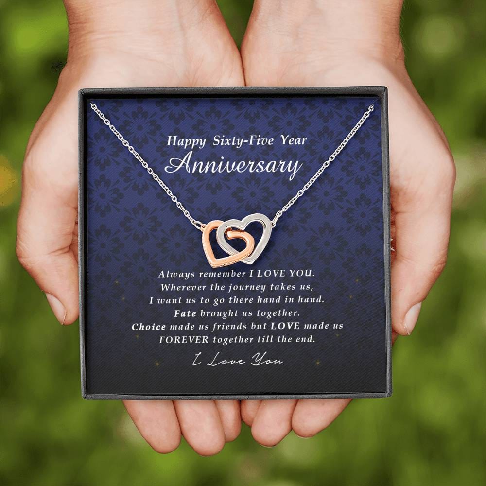 65 Year Anniversary Gift, Interlocking Heart Necklace
