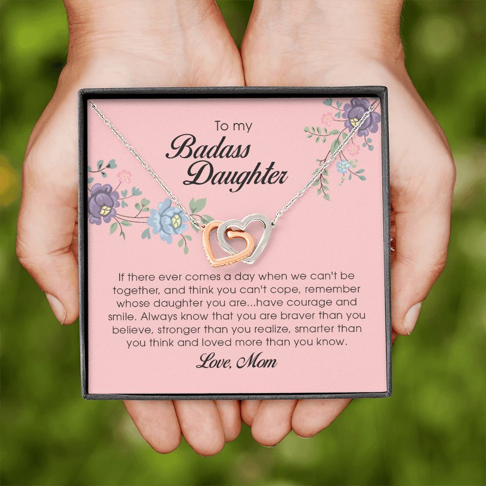 To My Badass Daughter, Interlocking Heart Necklace