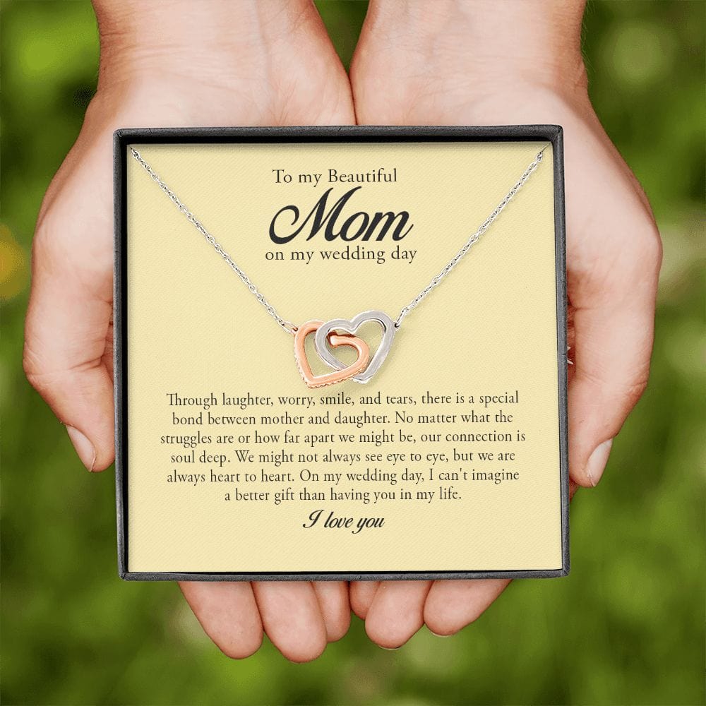 To My Beautiful Mom on My Wedding Day, Interlocking Heart Necklace