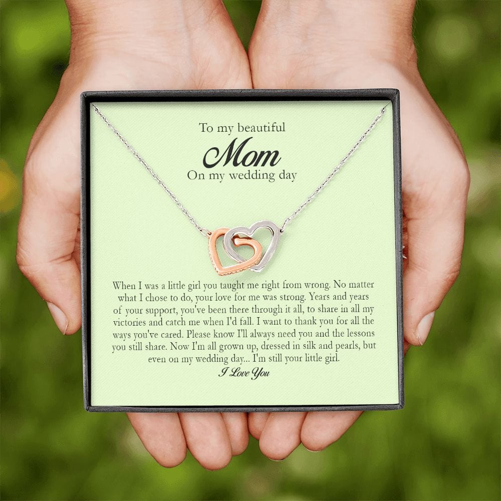 To My Beautiful Mom on My Wedding Day, Interlocking Heart Necklace