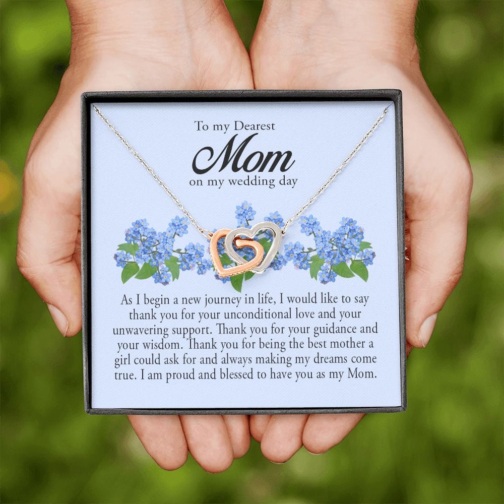 To My Dearest Mom on My Wedding Day, Interlocking Heart Necklace