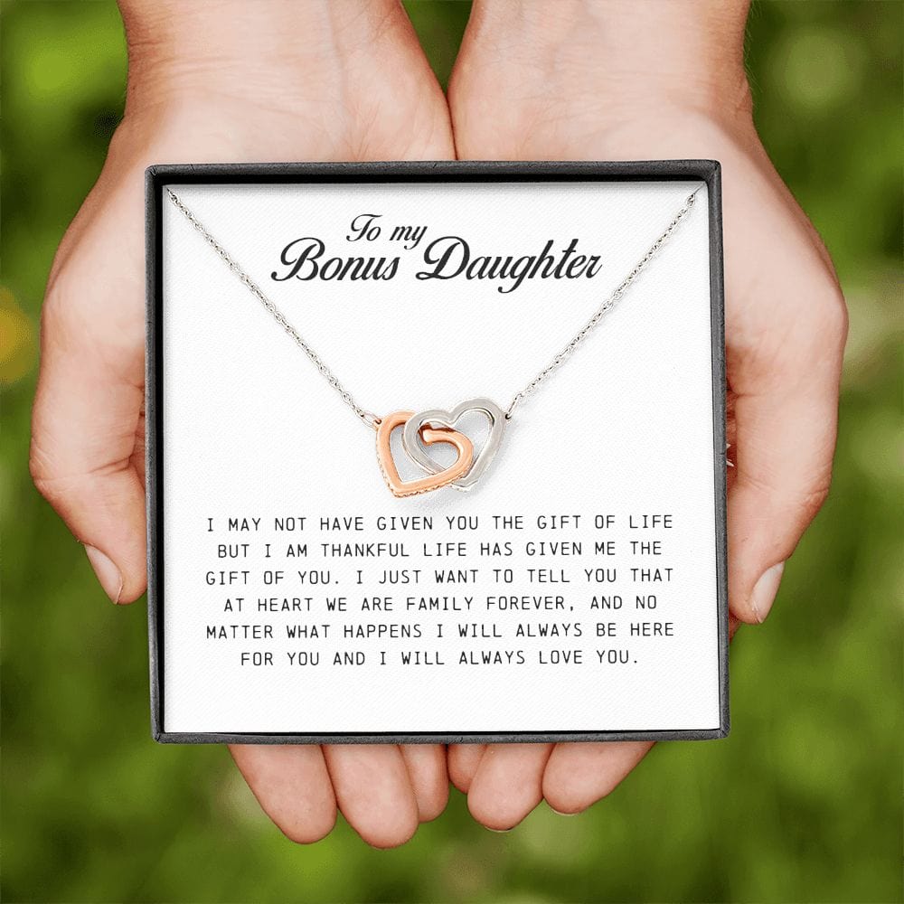 To My Bonus Daughter, Interlocking Heart Necklace