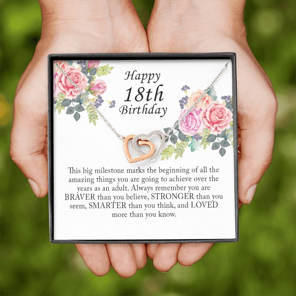 Happy 18th Birthday, Interlocking Heart Necklace