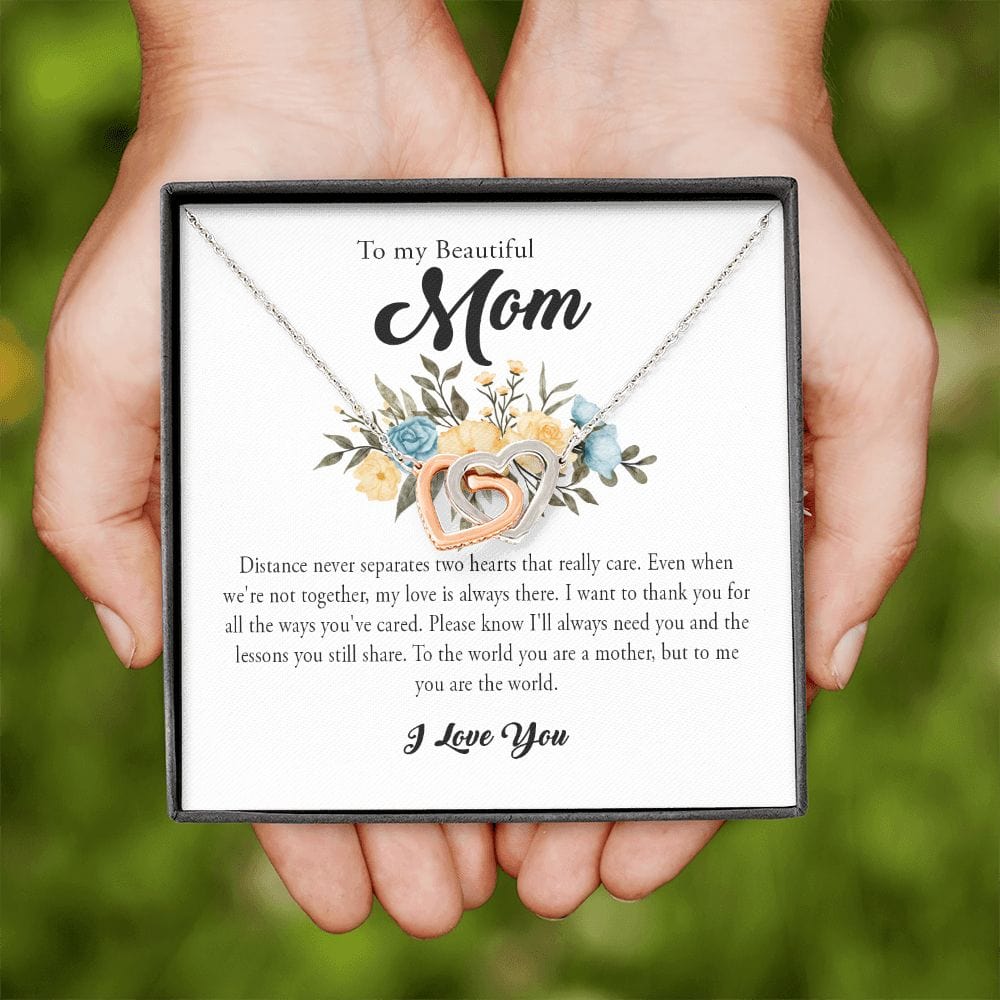 To My Beautiful Mom, Interlocking Heart Necklace