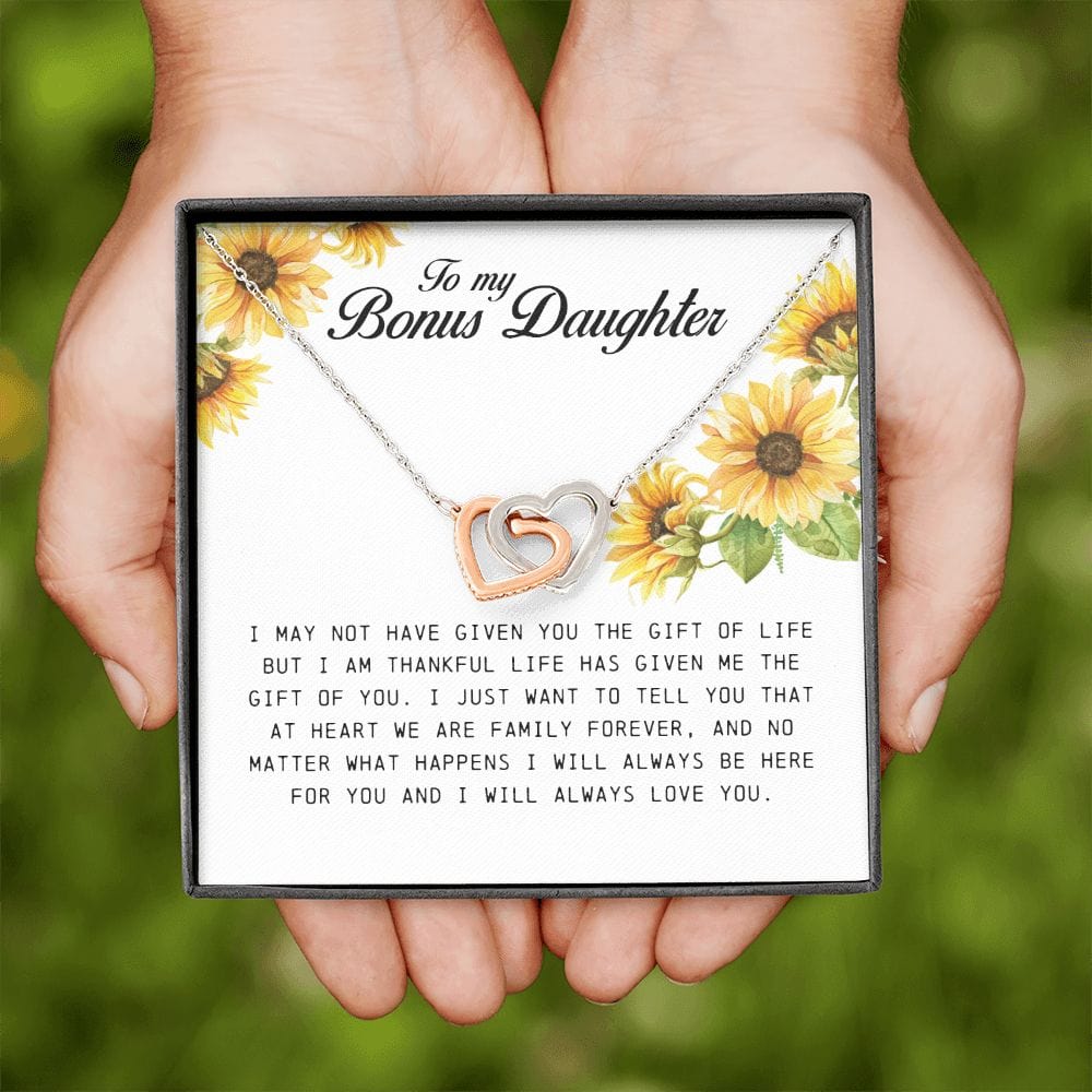 To My Bonus Daughter, Interlocking Heart Necklace
