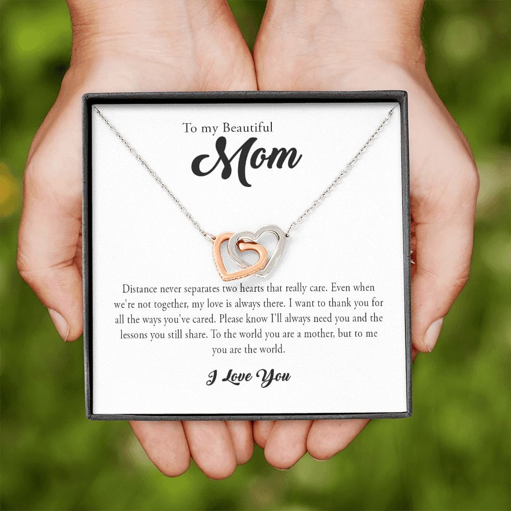 To My Beautiful Mom, Interlocking Heart Necklace