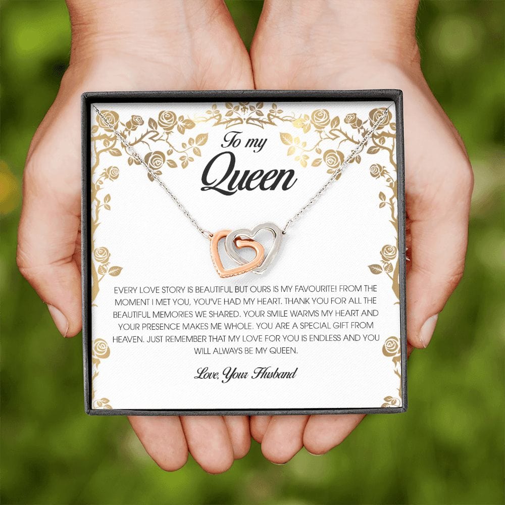 To My Queen, Interlocking Heart Necklace