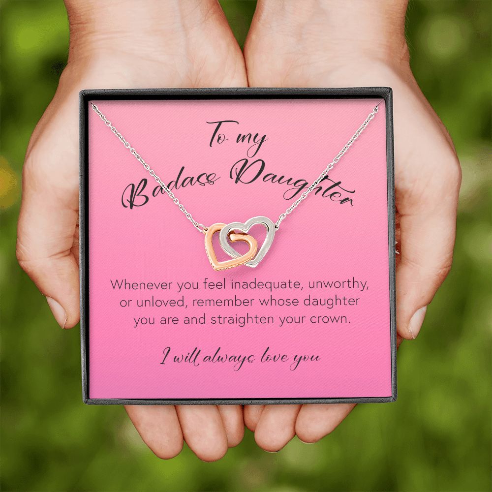 To My Badass Daughter, Interlocking Heart Necklace