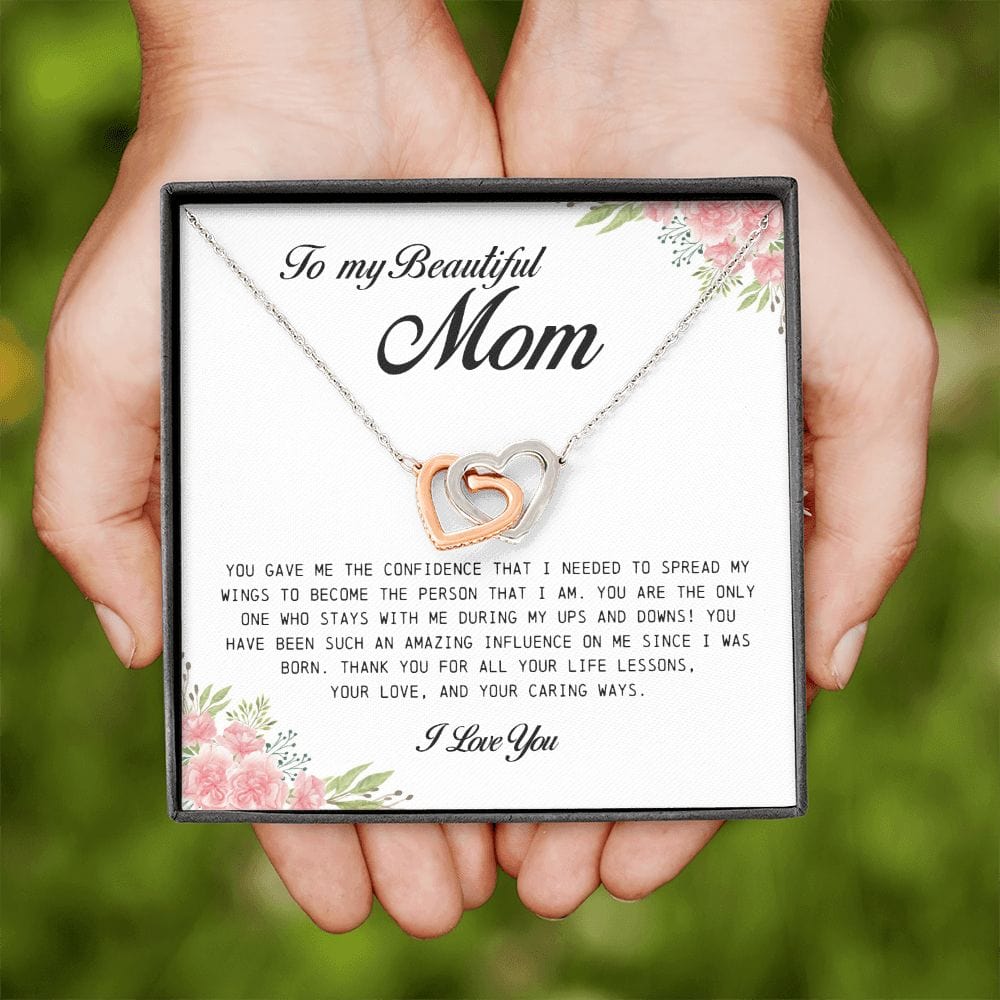 To My Beautiful Mom, Interlocking Heart Necklace