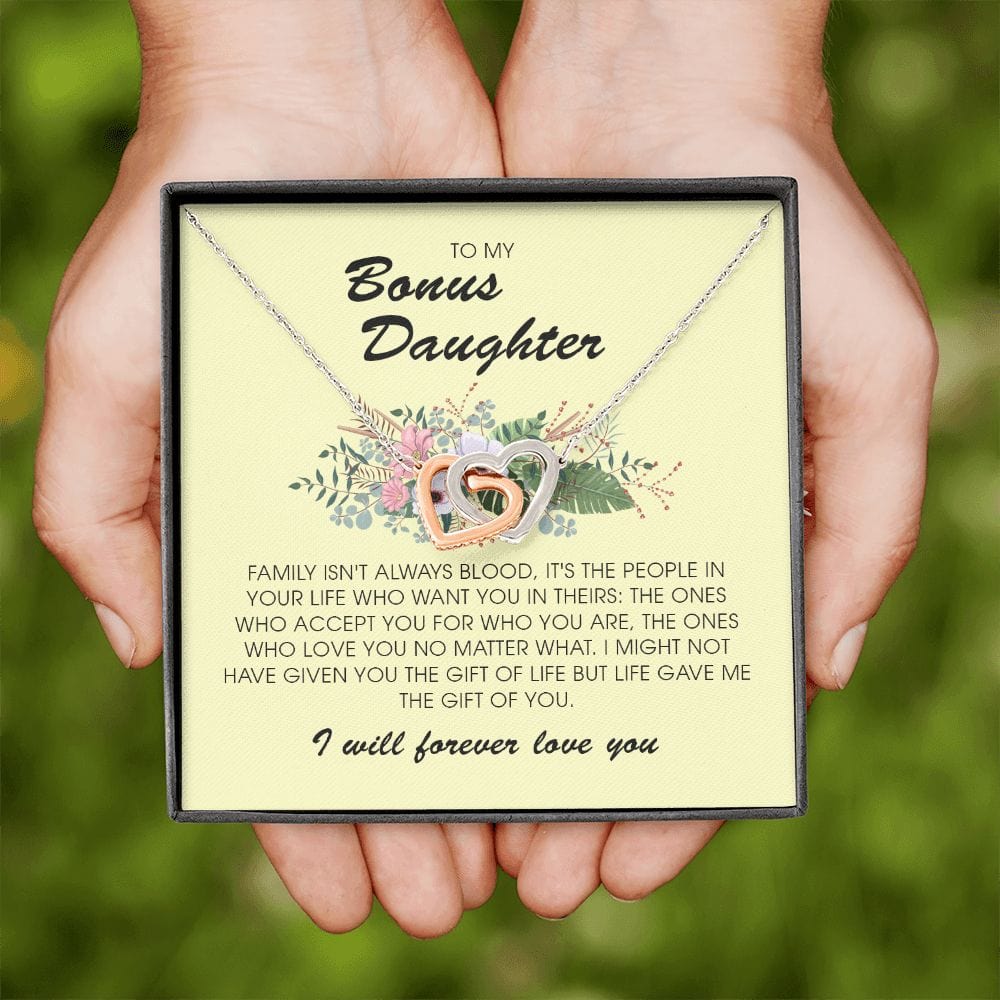 To My Bonus Daughter, Interlocking Heart Necklace