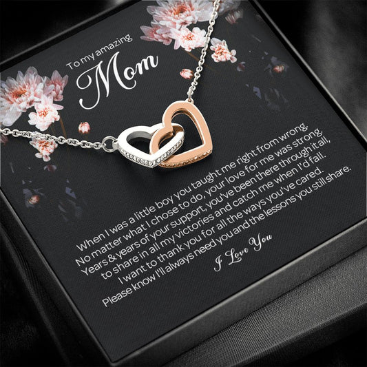 To My Amazing Mom, Interlocking Heart Necklace