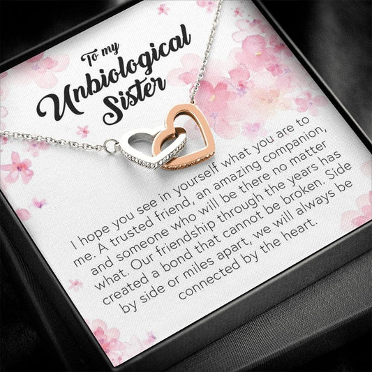To My Unbiological Sister, Interlocking Heart Necklace