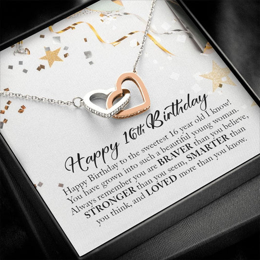 Happy 16th Birthday, Interlocking Heart Necklace