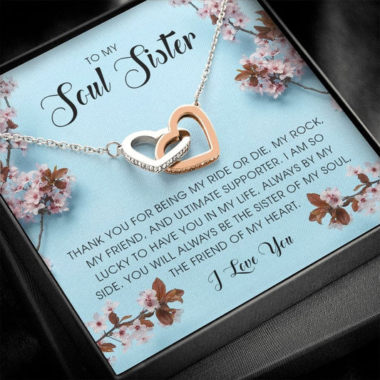 To My Soul Sister, Interlocking Heart Necklace