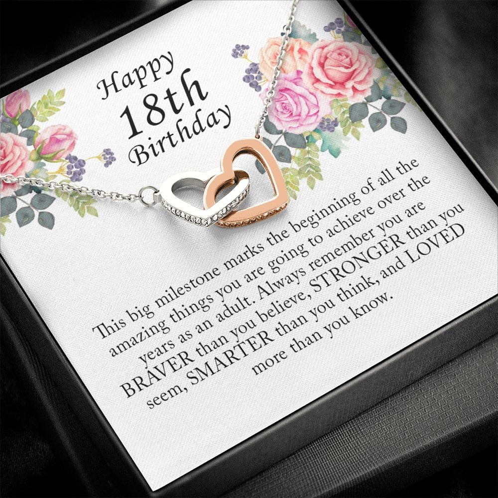 Happy 18th Birthday, Interlocking Heart Necklace